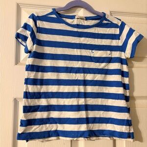 Girls J Crew Crewcuts Blue and White Striped Tee with Heart Pocket Sz 6-7
